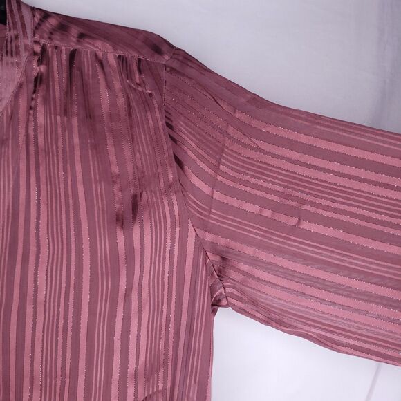 Express Portofino Shirt Womens Large Striped Burgundy Sheer Relaxed - Picture 4 of 11